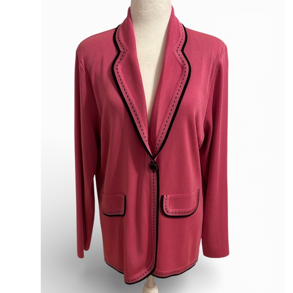 Exclusively Misook XL Pink black knit blazer cardigan jacket old money‎ preppy